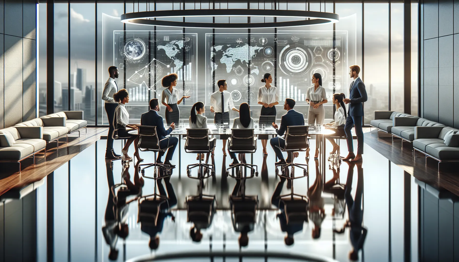 diverse team collaborating in a modern, innovative office setting.