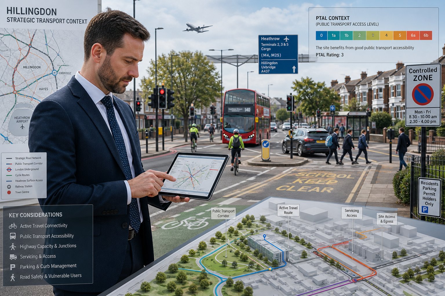 Traffic engineer assessing a complex Hillingdon street and transport planning context.