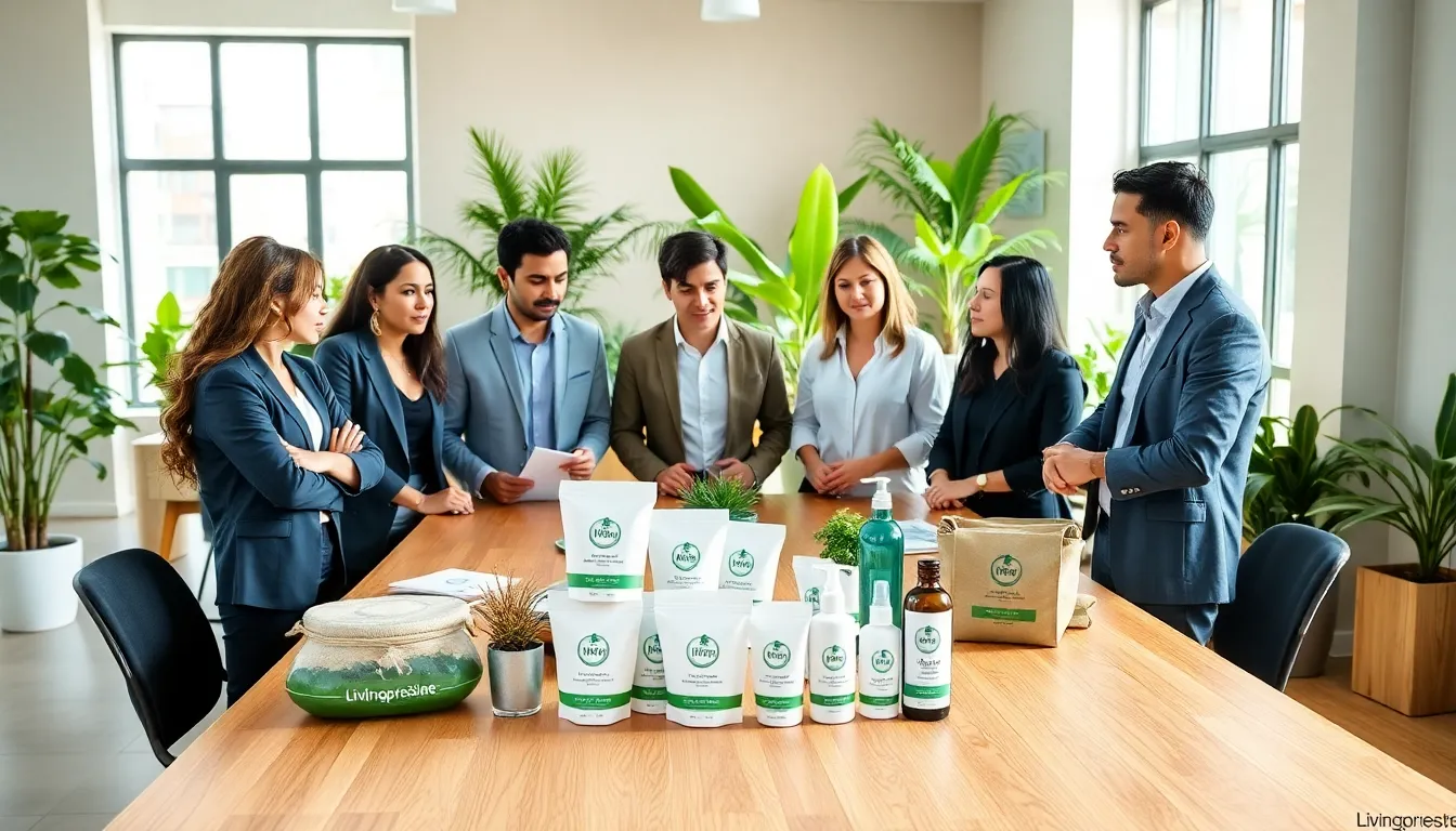 Livingpristine.com: A Detailed Overview of Eco-Friendly Living Solutions 8 diverse team collaborating on sustainable products in a modern office.