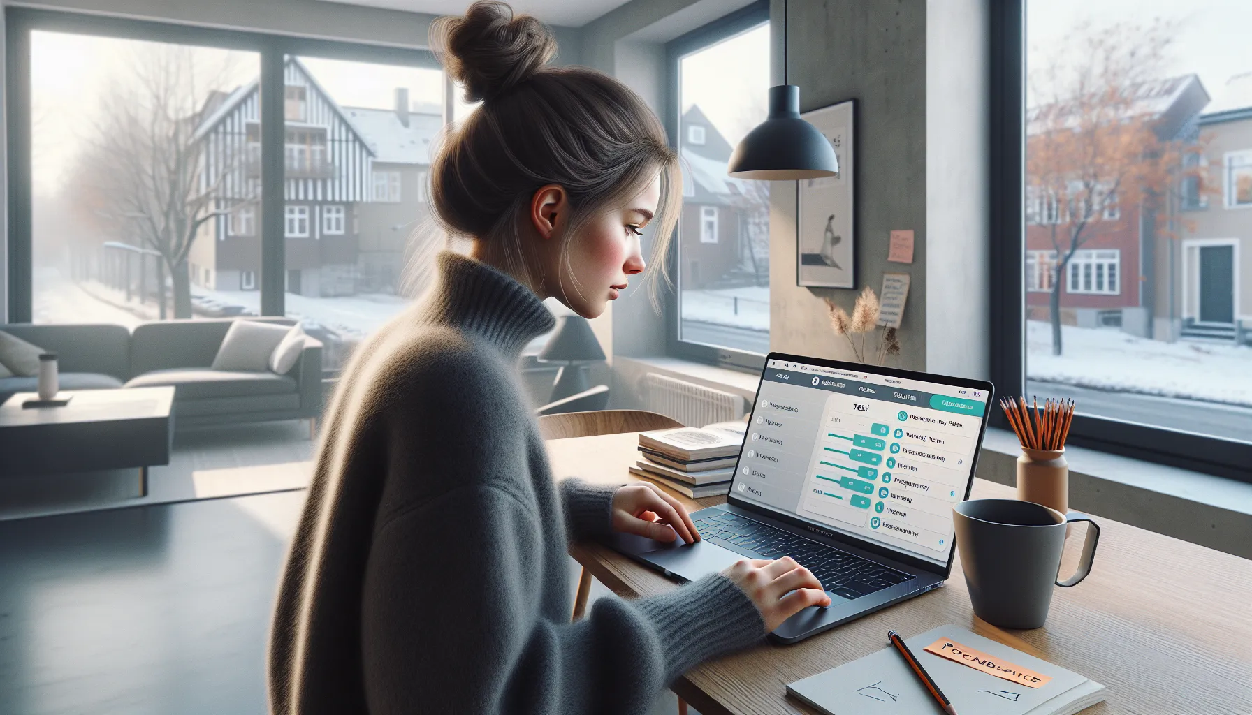 Norwegian student comparing online spanish, french, and german courses at home.