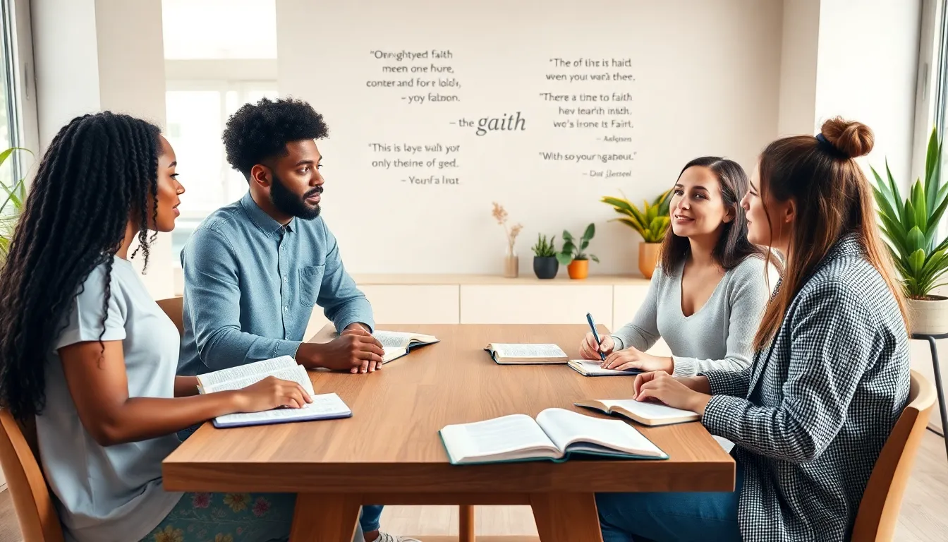 young adults discussing faith and doubt in a modern study group