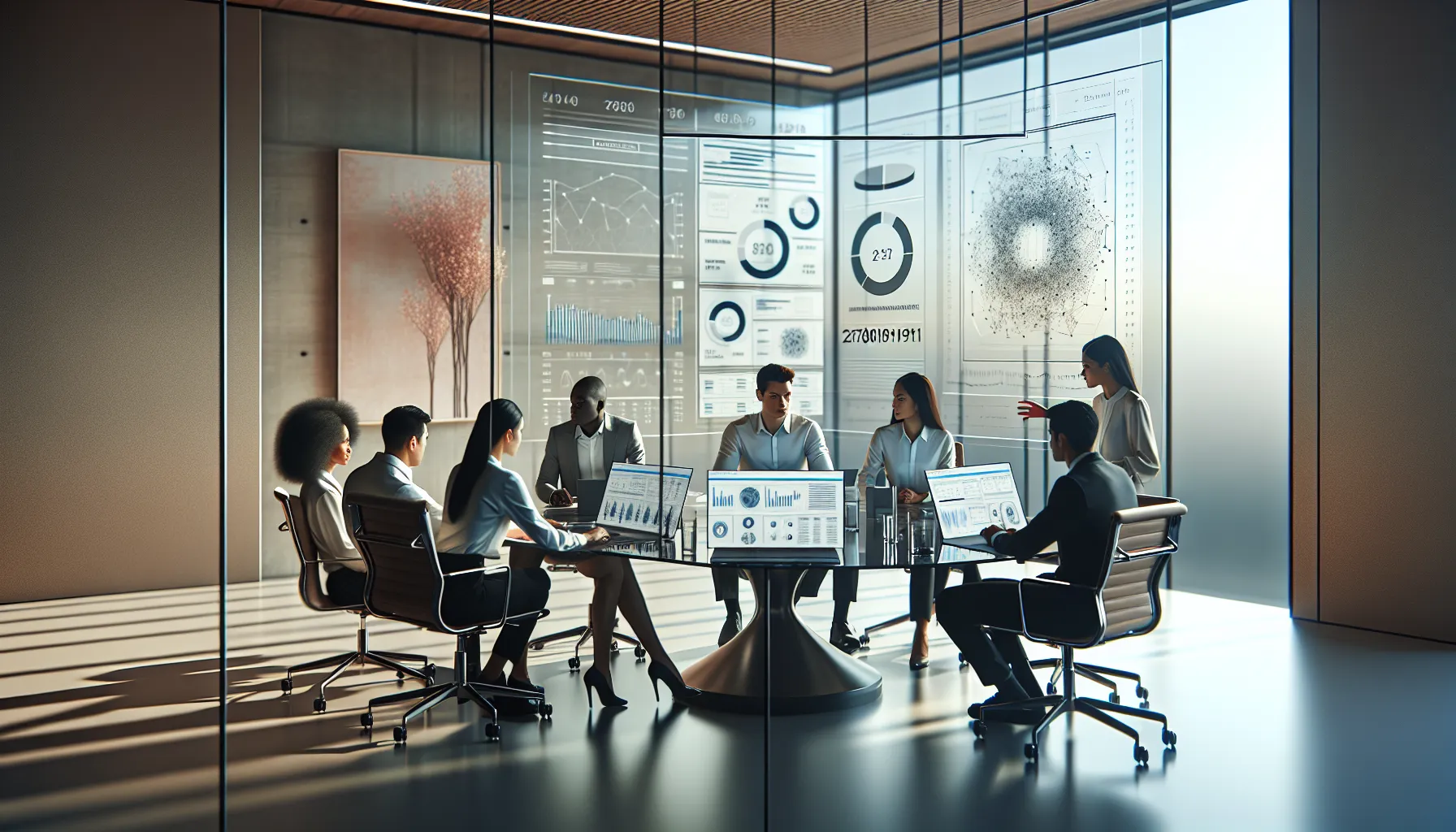 diverse team discussing advanced data analytics in a modern office.