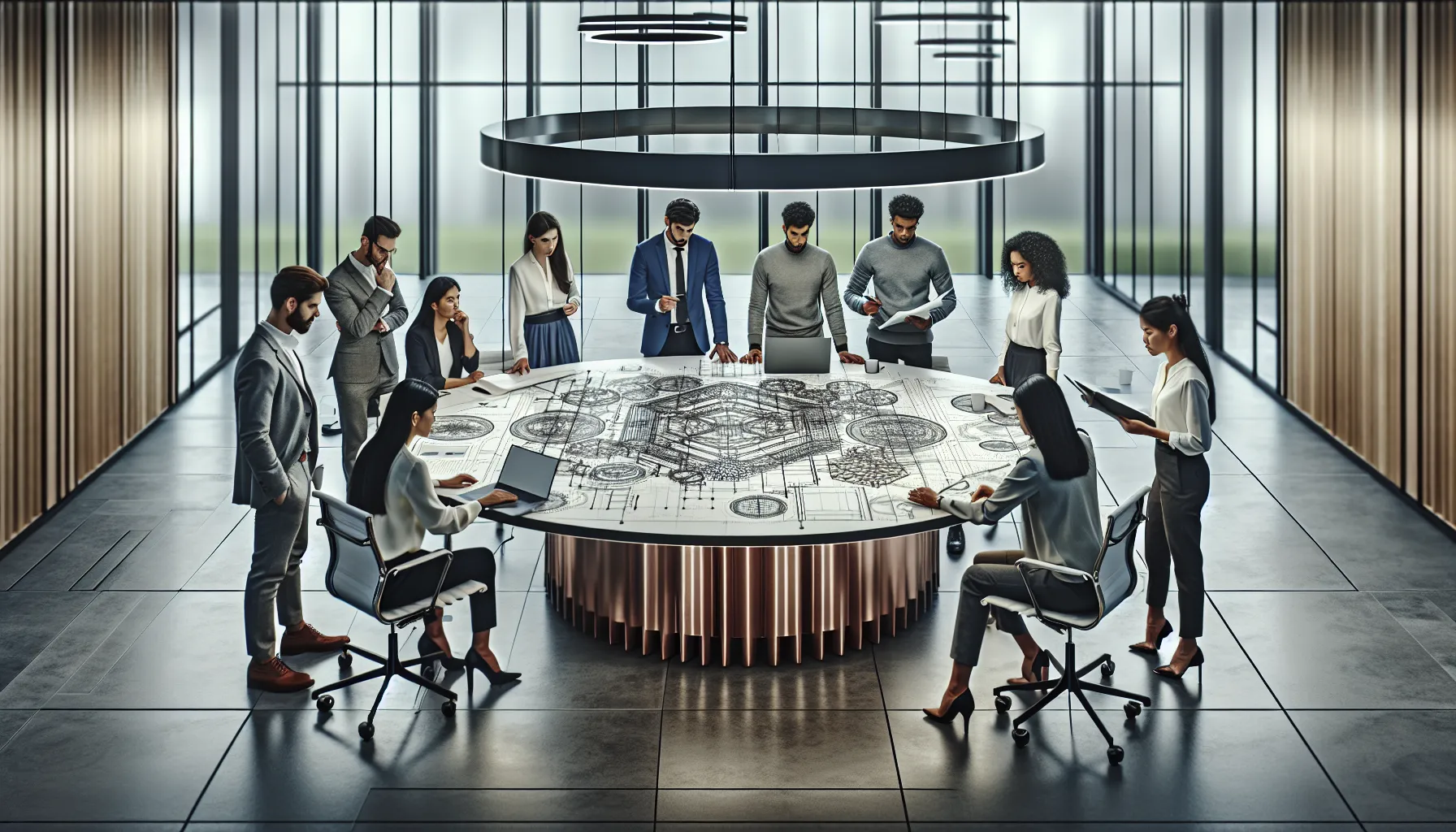 diverse professionals collaborating in a modern office.