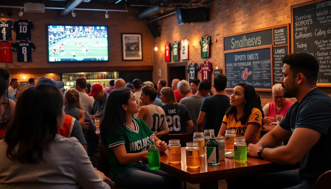 diverse sports fans engaging in discussions about equality and mental health.