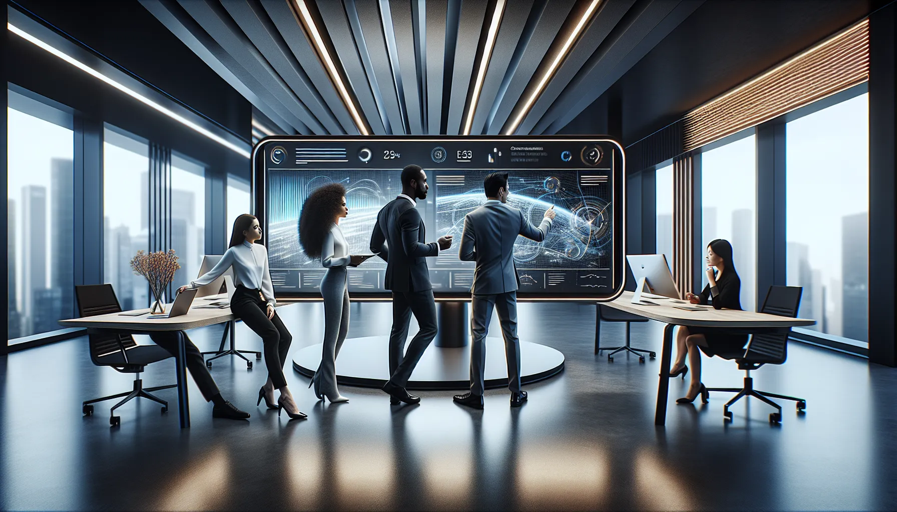 diverse professionals collaborating in a modern workspace.