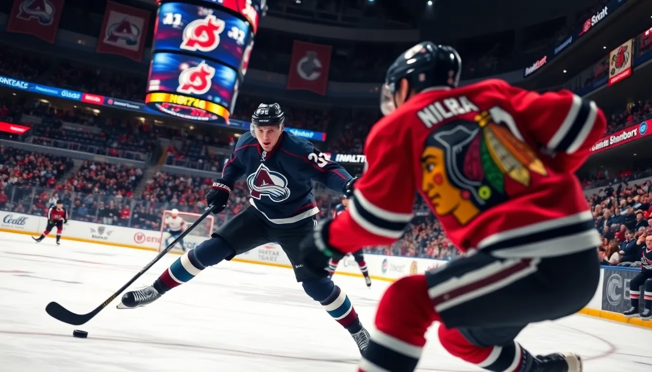 hockey players in action during a thrilling NHL match.