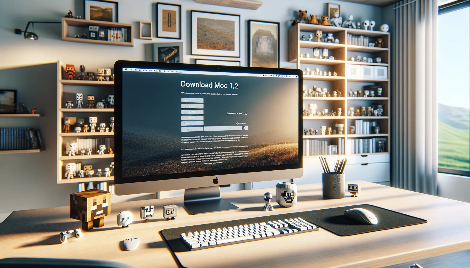modern home office with a computer downloading GrandiaMOD 1.2.