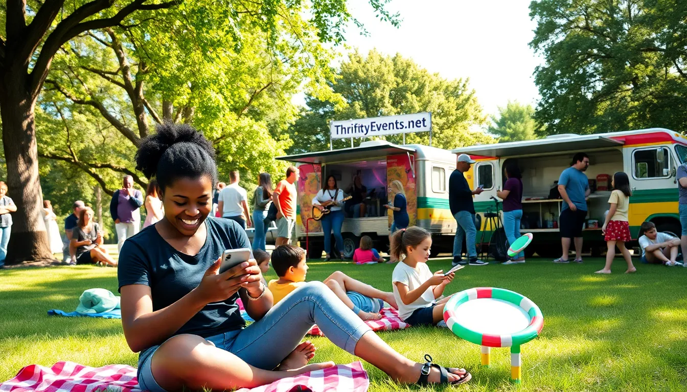 a diverse group enjoying a community event in a sunny park.