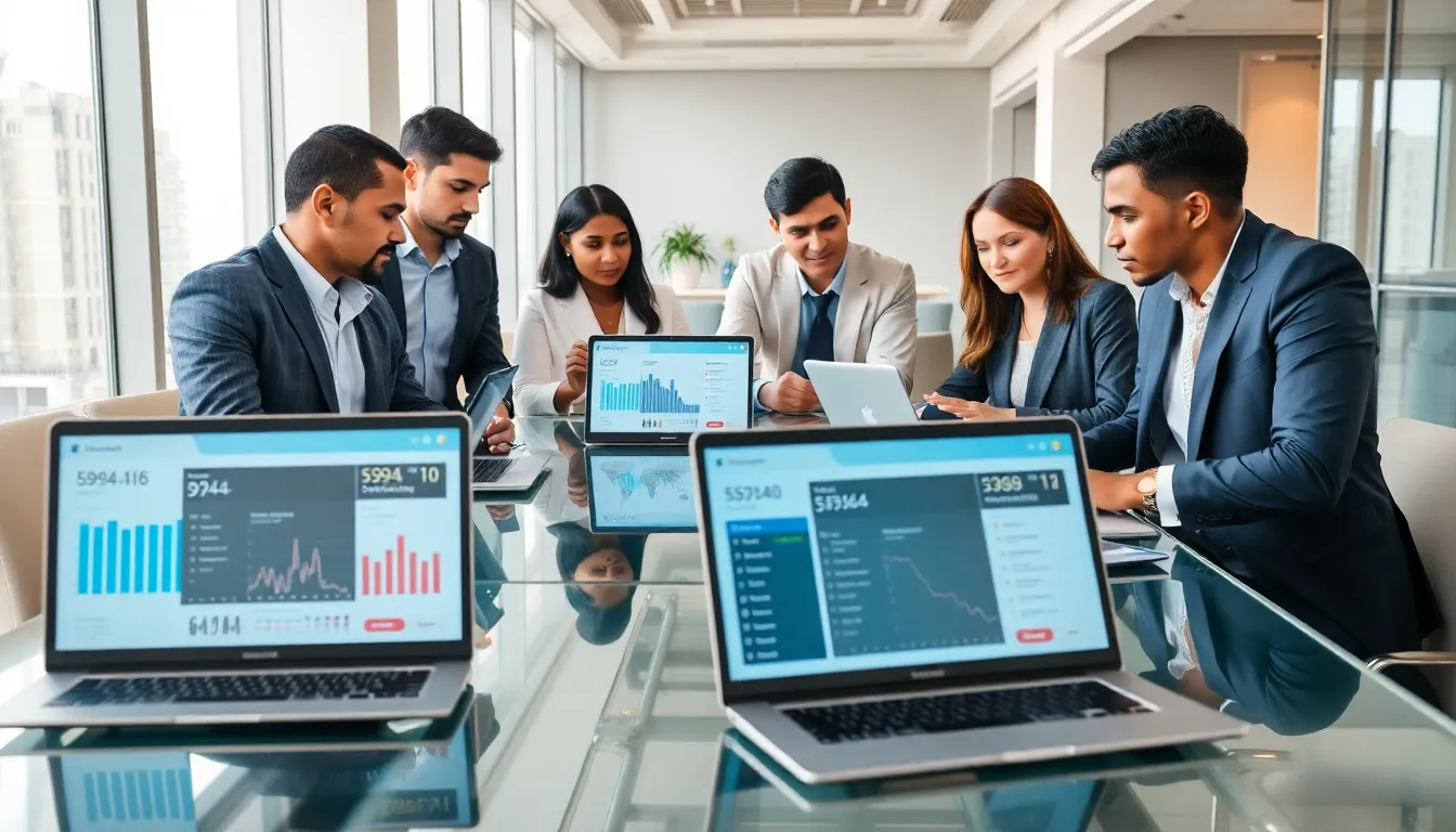 team analyzing software updates in a modern office setting.