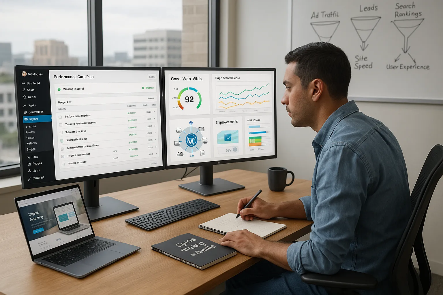 Web professional monitoring WordPress performance dashboards for an ongoing speed-focused care plan.