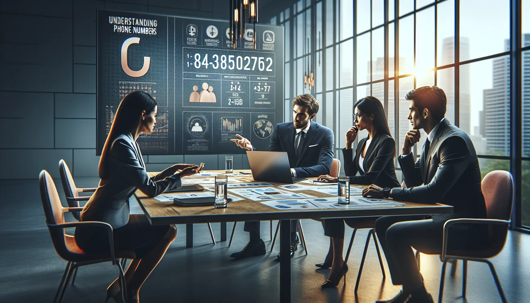 diverse team discussing phone number structures in a modern office.