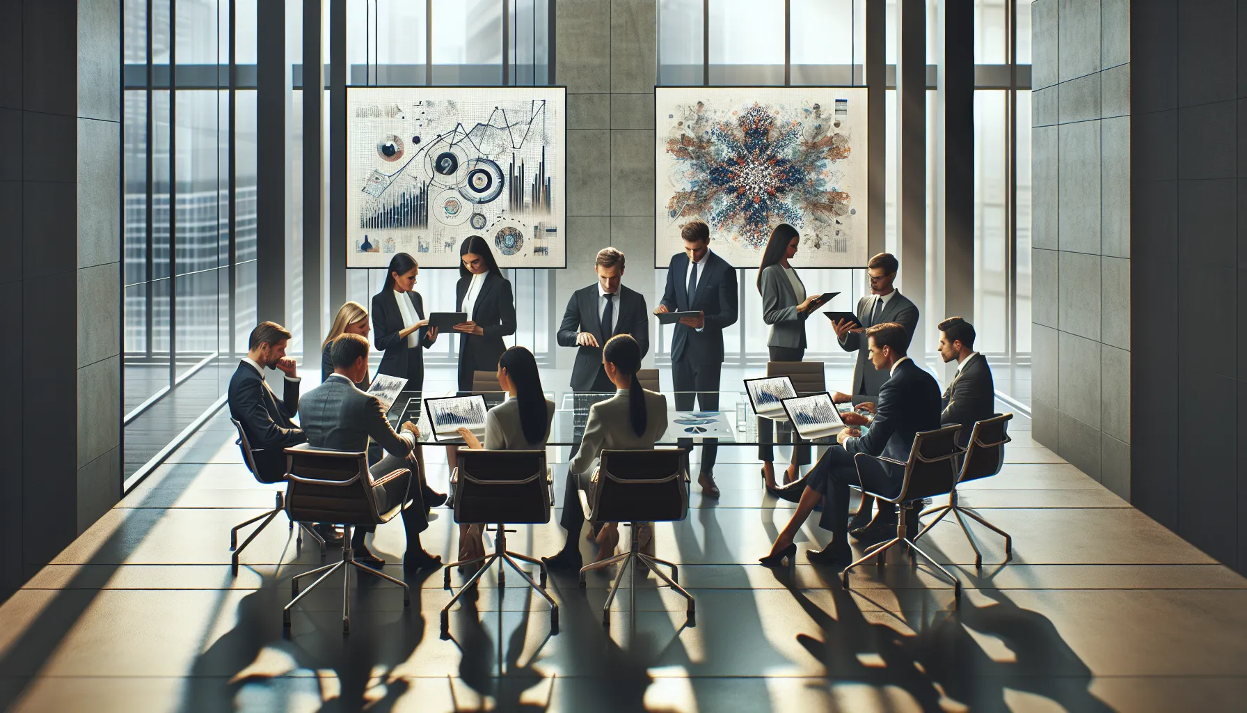 diverse team discussing strategies in a modern office