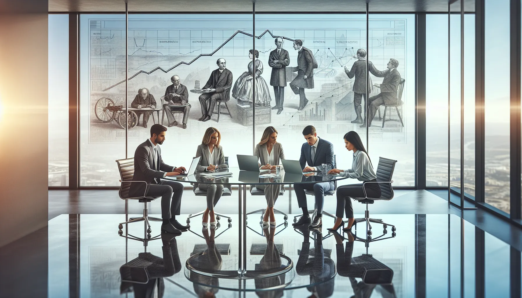 diverse professionals collaborating in a modern office on technological advancements.