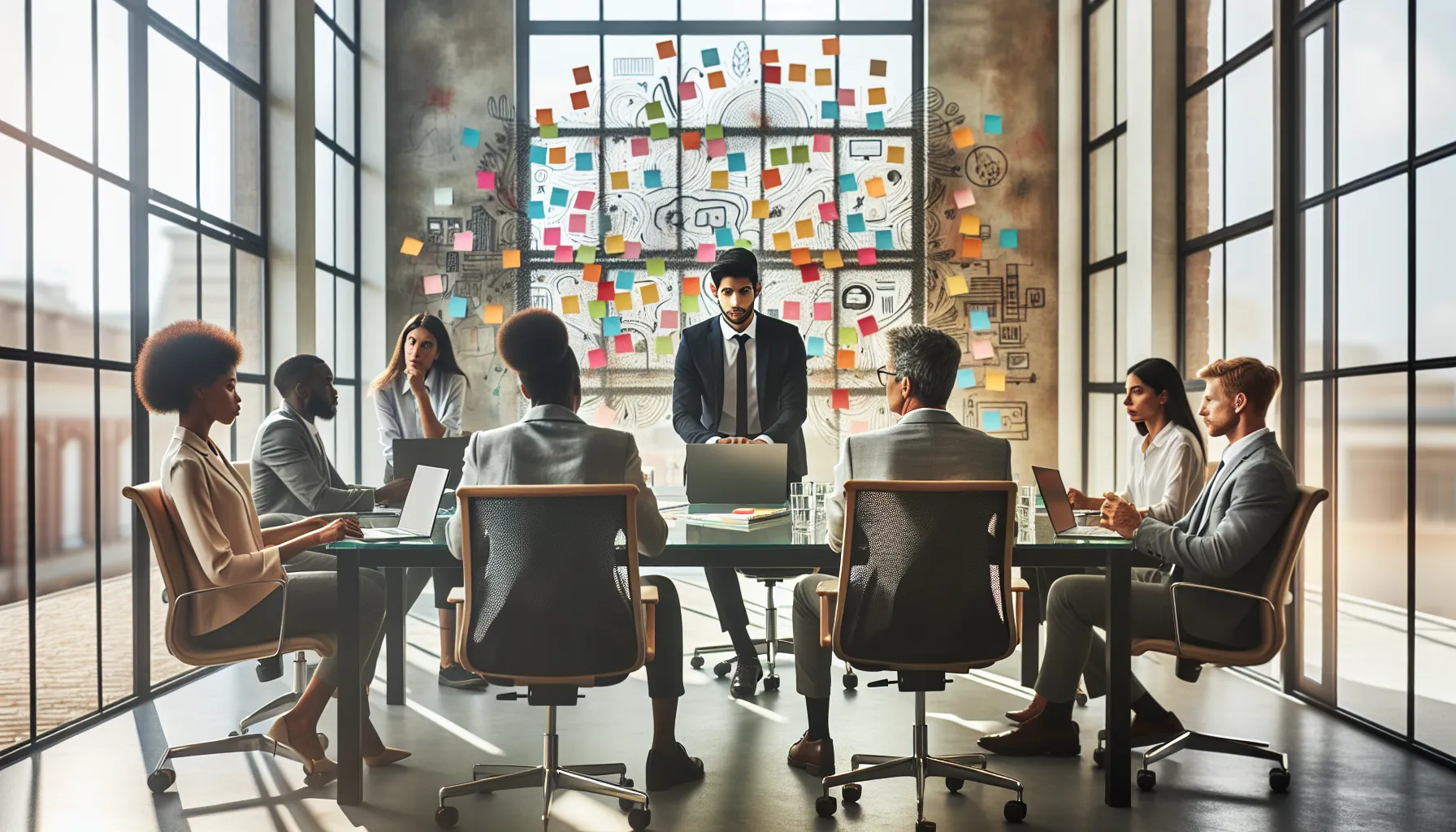 diverse team collaborating in a modern creative workspace.