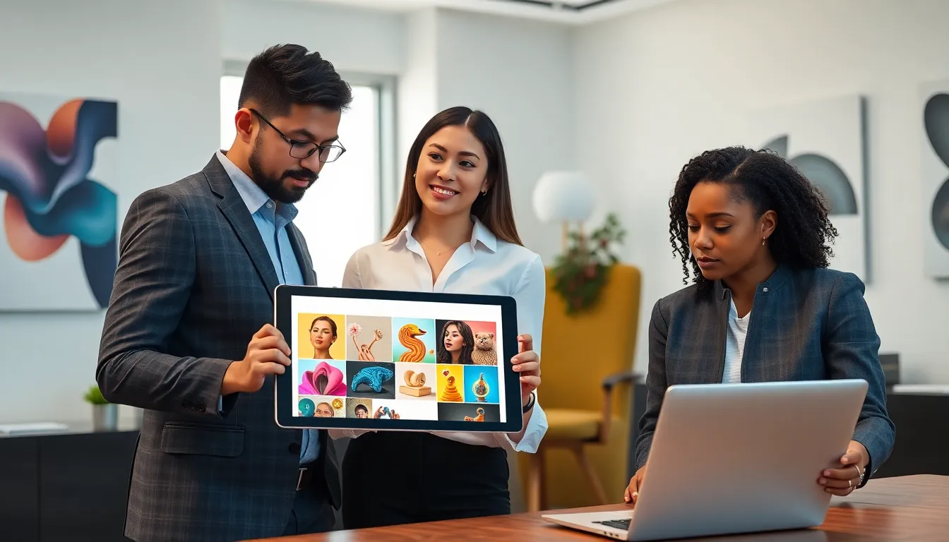 diverse team discussing NFTs in a modern office.