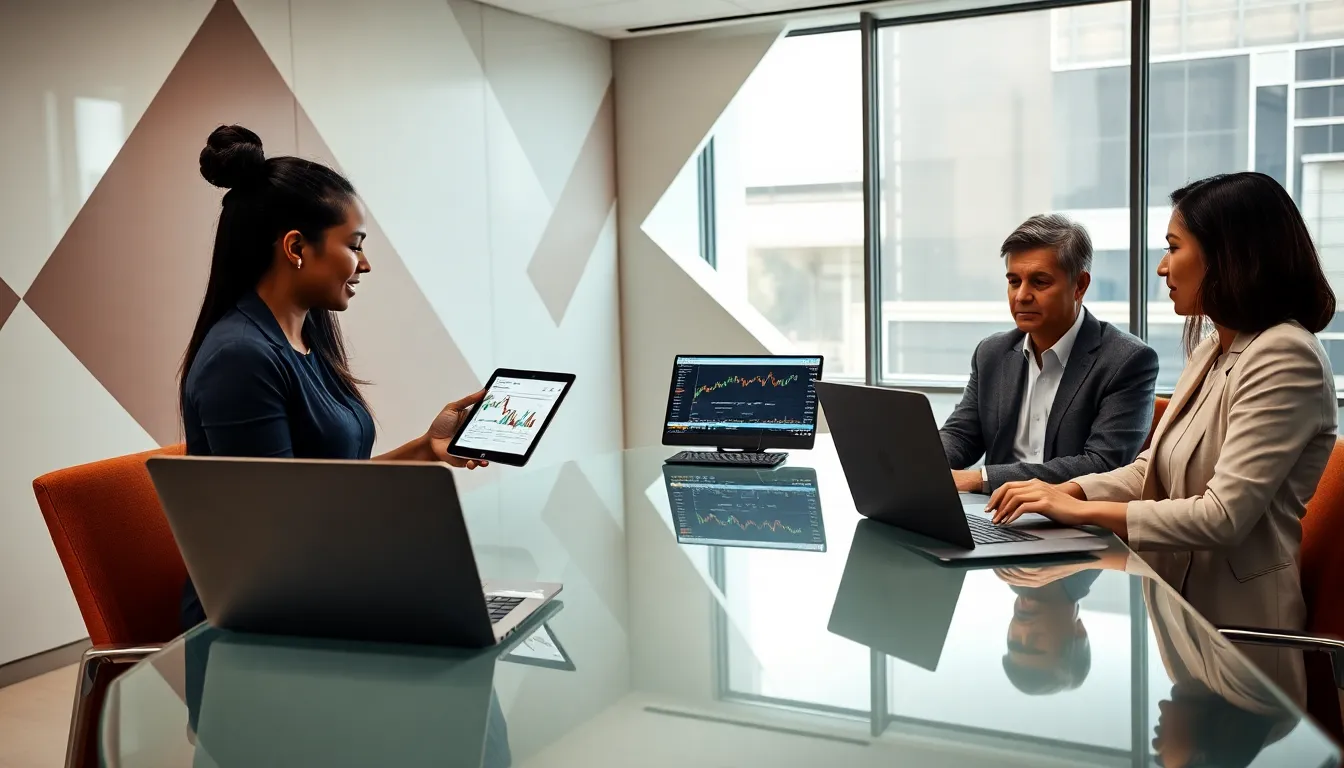 diverse team discussing cryptocurrency in a modern office setting.