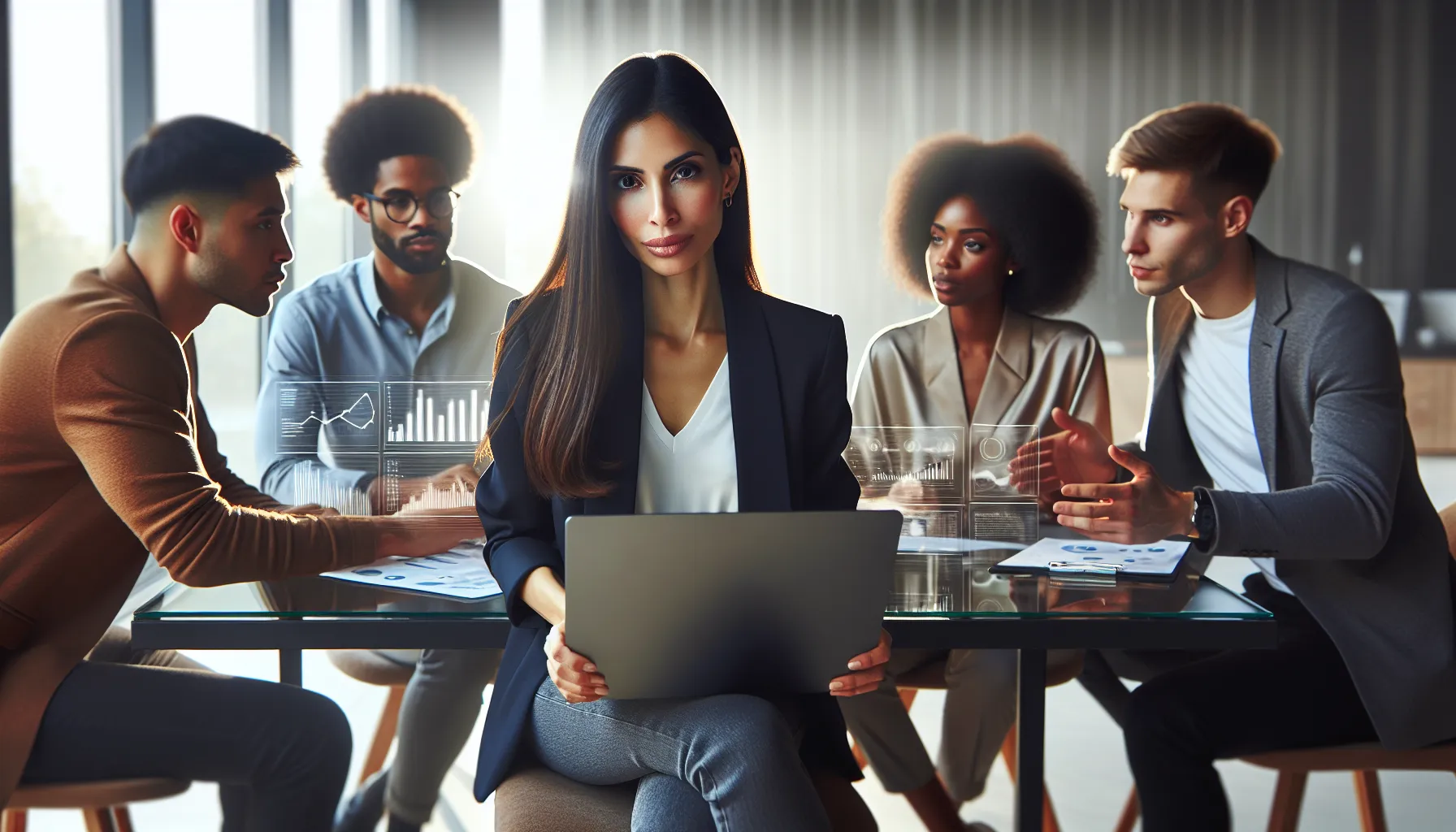 diverse professionals discussing challenges in a modern office setting.