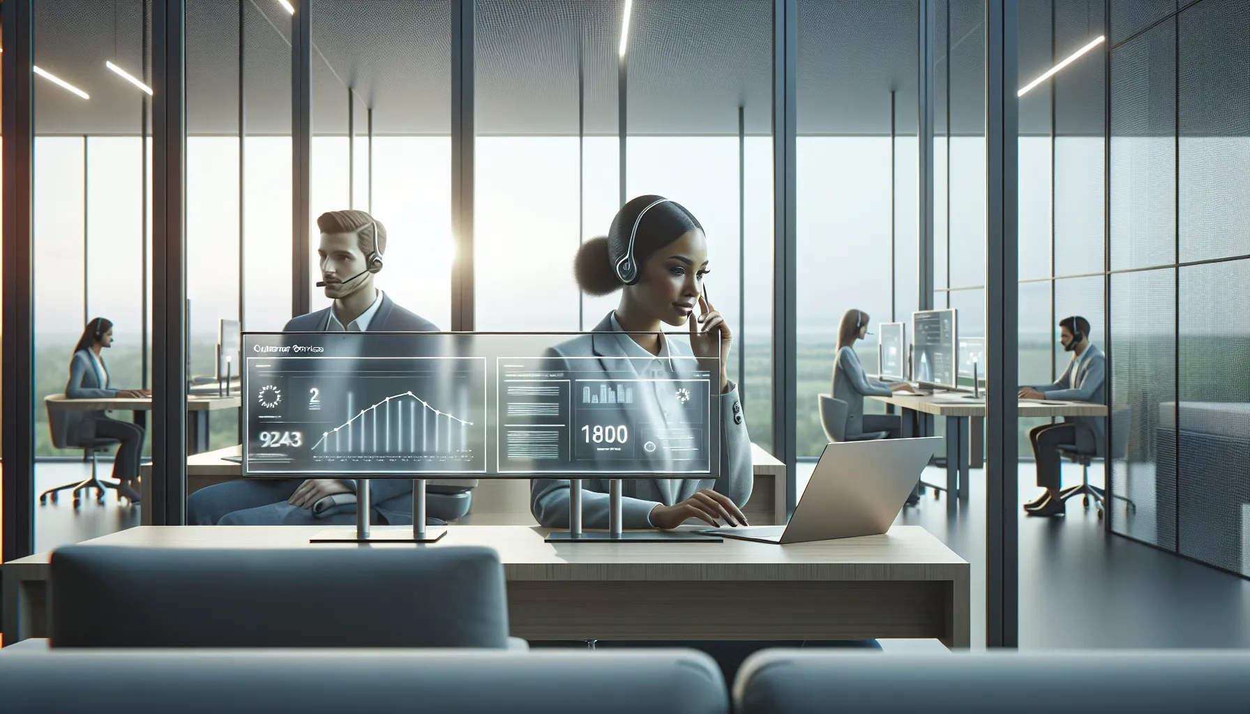 diverse team in a modern customer service center.