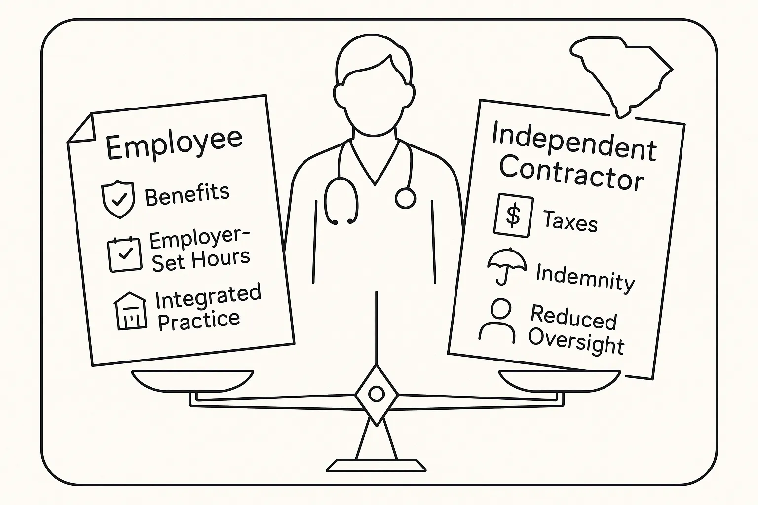 Physician assistant between employee and contractor contracts, weighing risks with South Carolina Physician Assistant Contract Review.