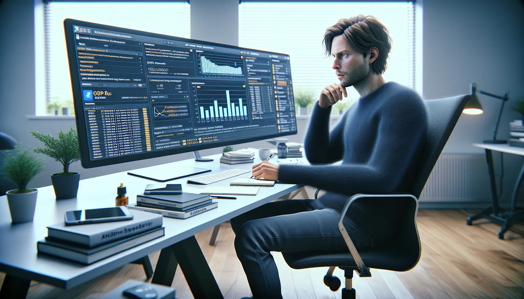 Hvordan lage en effektiv seo-strategi for nisjemarkeder 2 Norwegian marketer analyzes niche maritime erp seo keywords on a computer in oslo office.