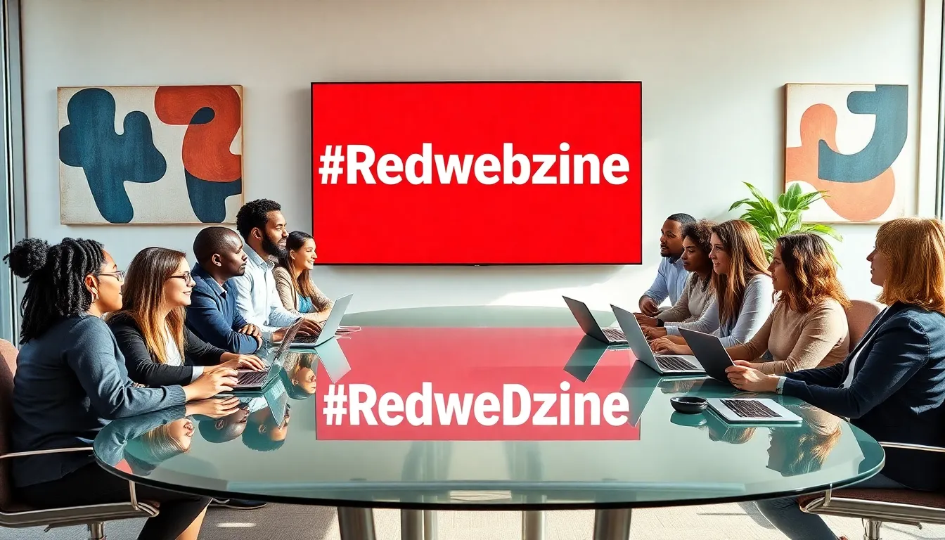 diverse content creators collaborating on digital expressions in a modern office.