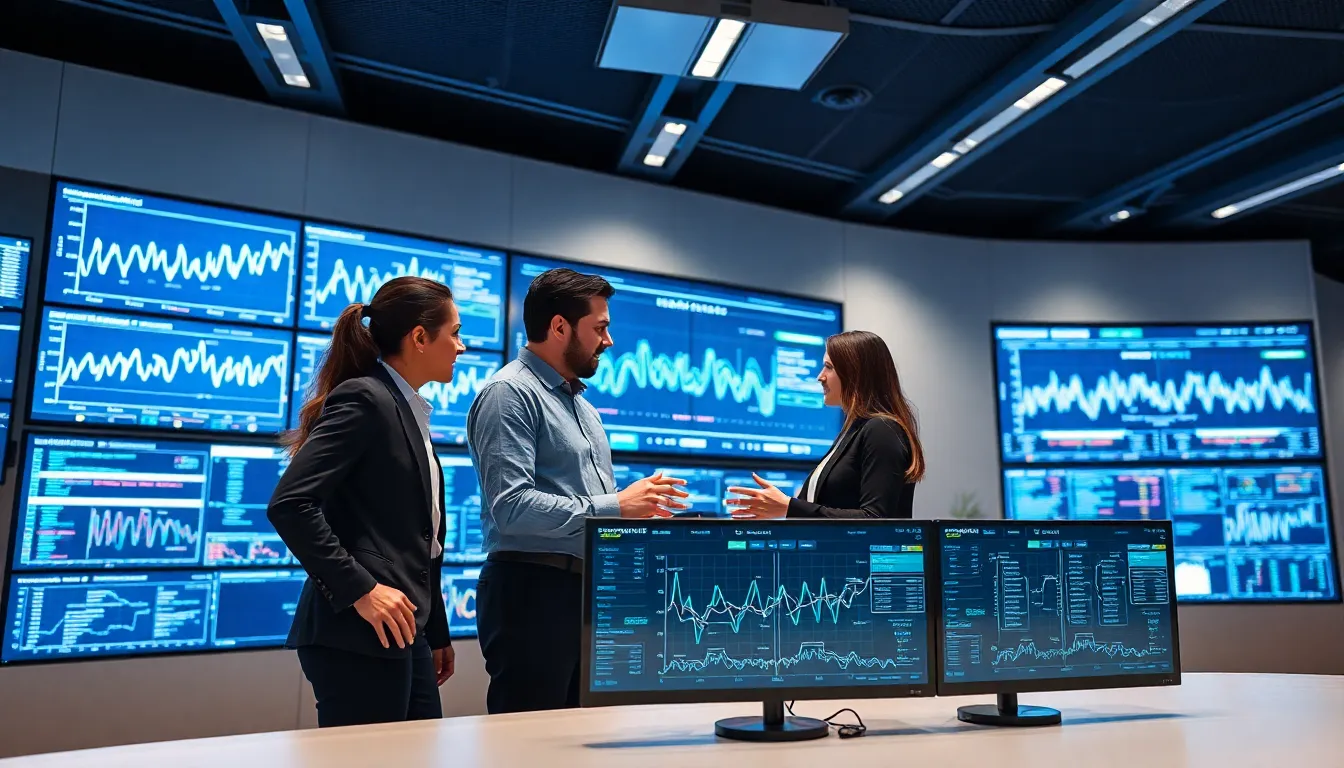 diverse team collaborating in a telecommunications control room.