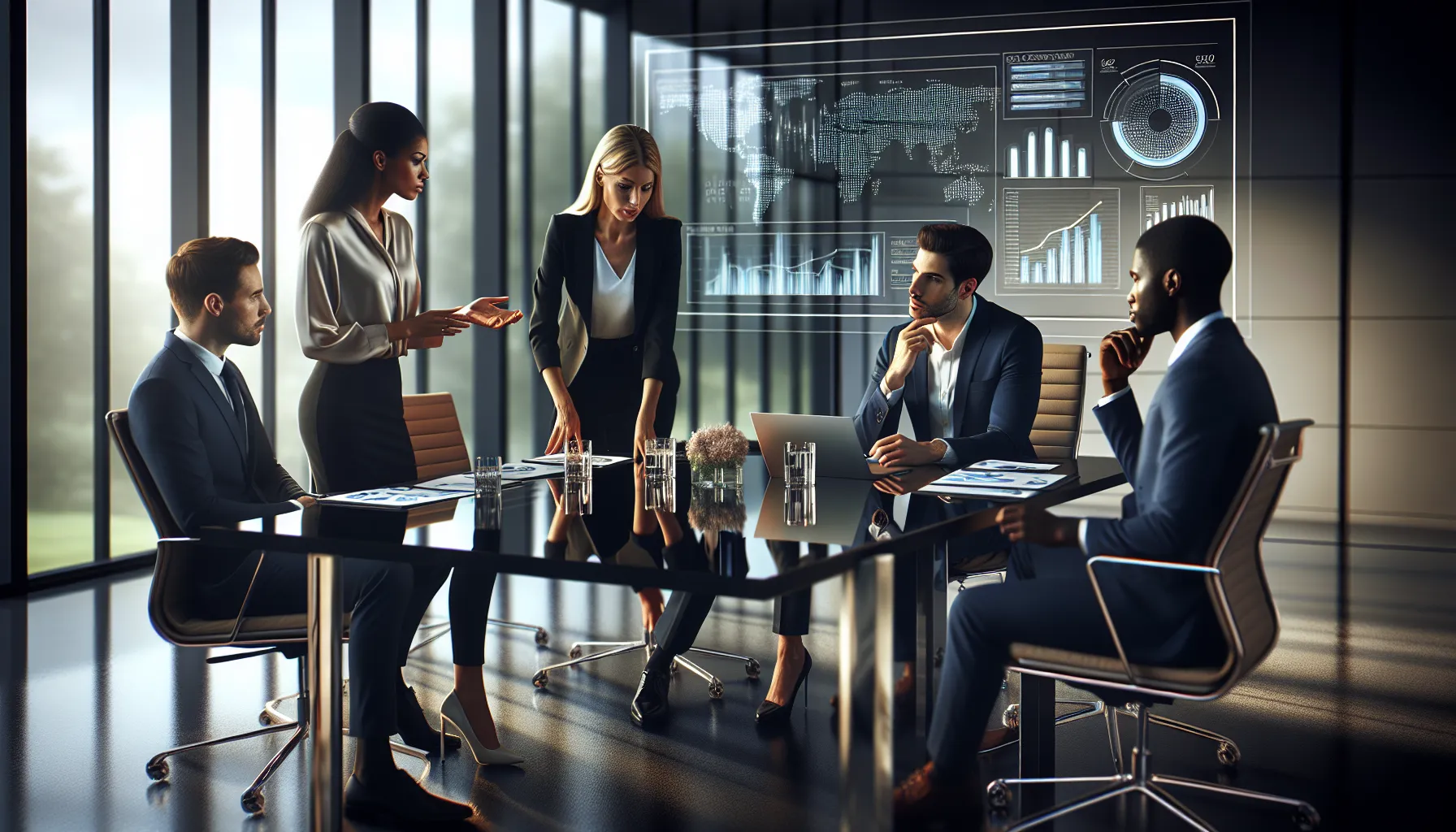 business professionals collaborating in a modern office setting.