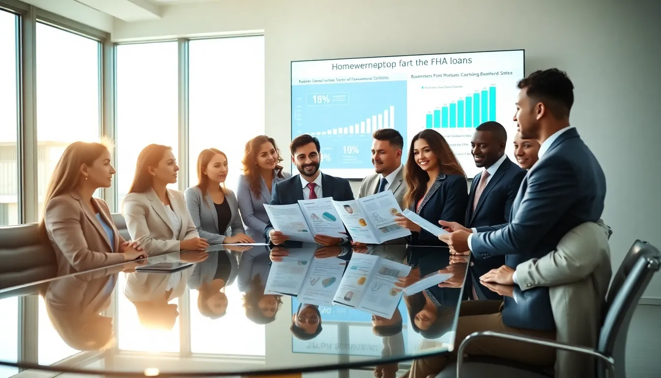 professionals discussing FHA loans in a modern office.