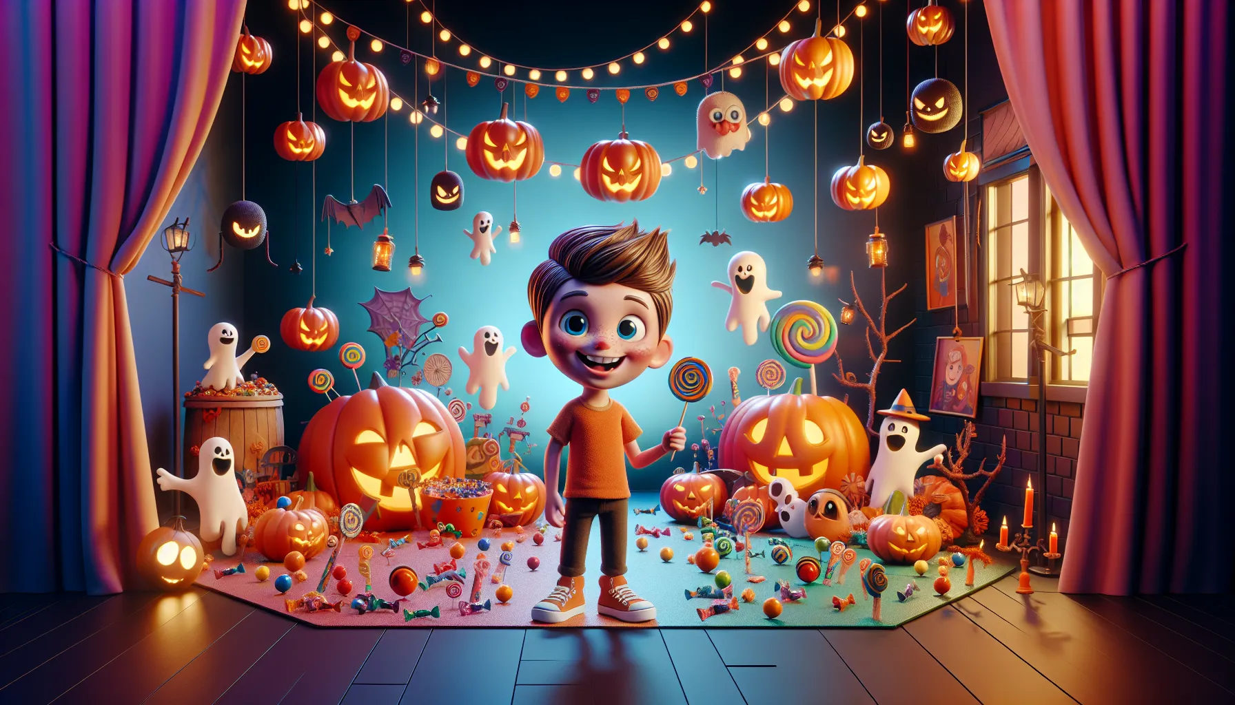 Bob Velseb in a whimsical Halloween scene with festive decorations.