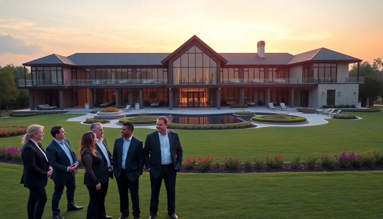 luxury home in Texas with professionals discussing real estate.