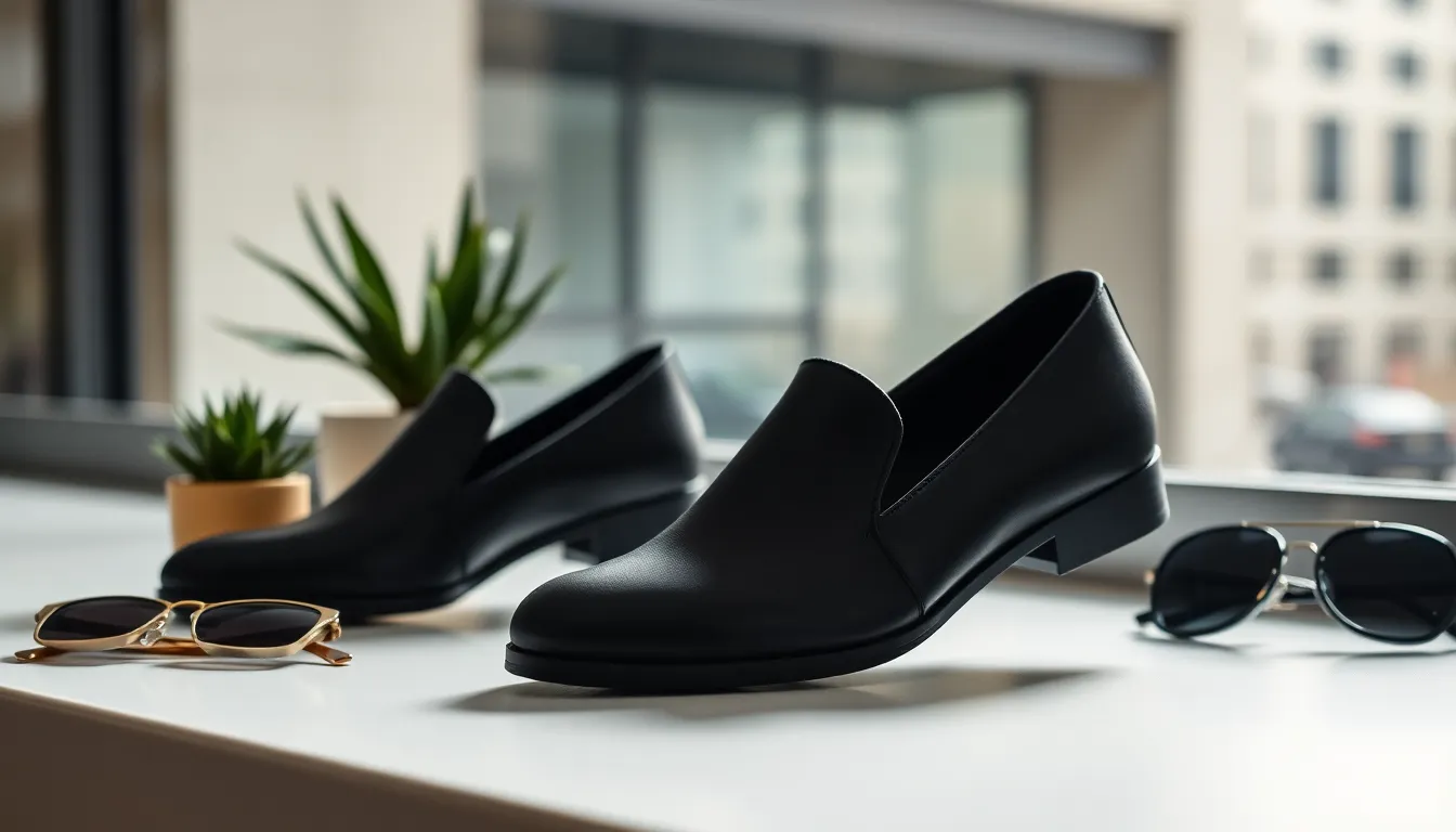 Steve Madden Cypress Black shoes shown on a stylish surface.