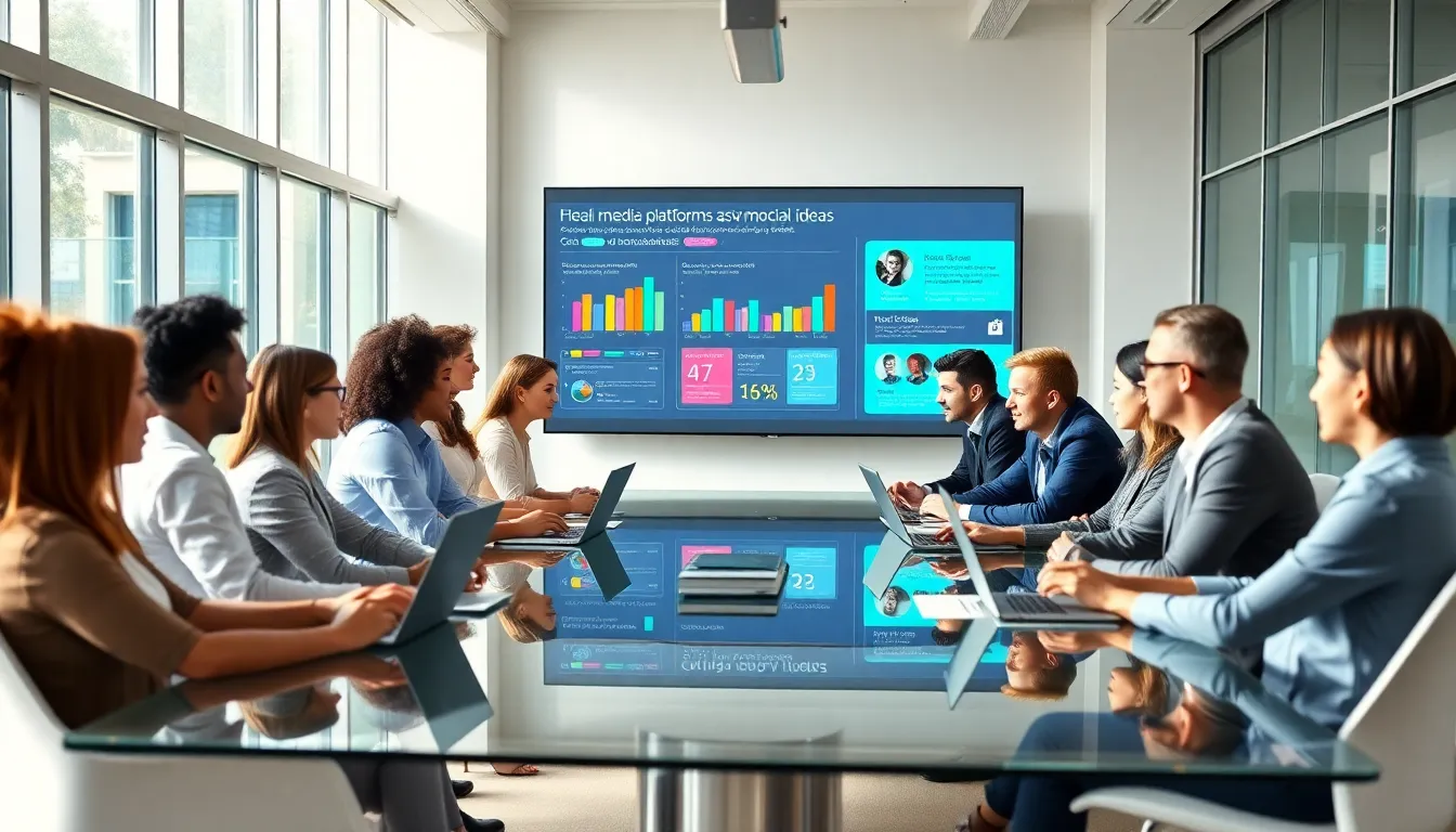 diverse team brainstorming about creating a social media platform.