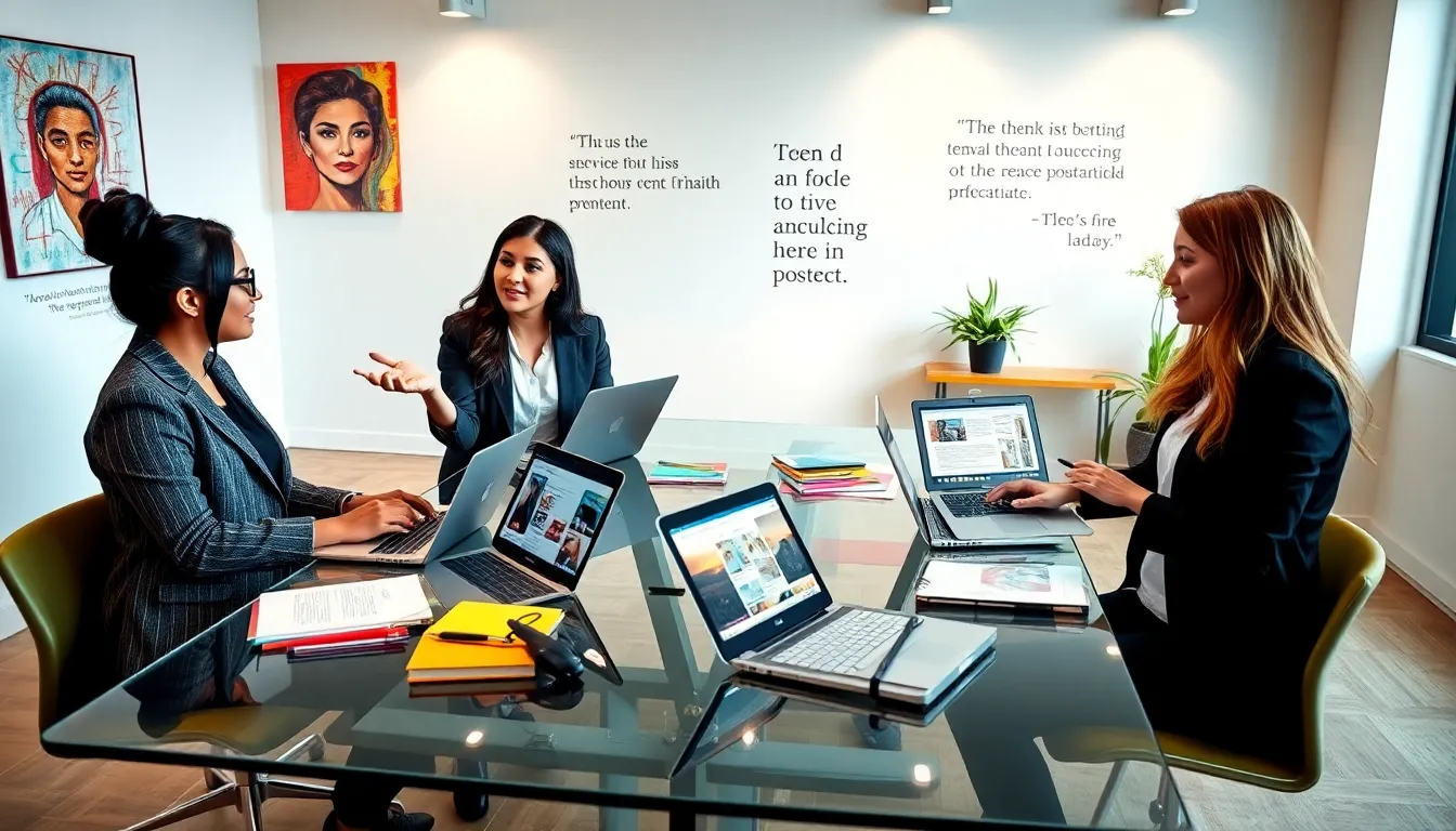 diverse professionals collaborating in a creative office setting.
