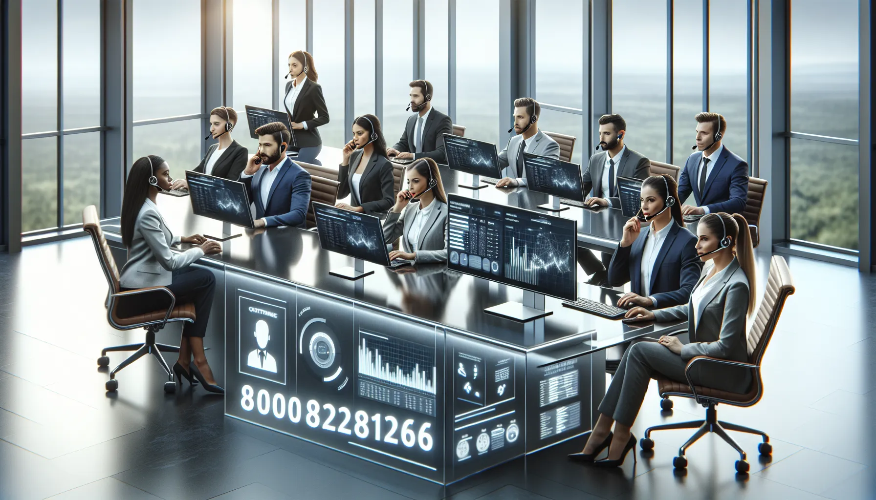 customer service team in a modern call center assisting clients.