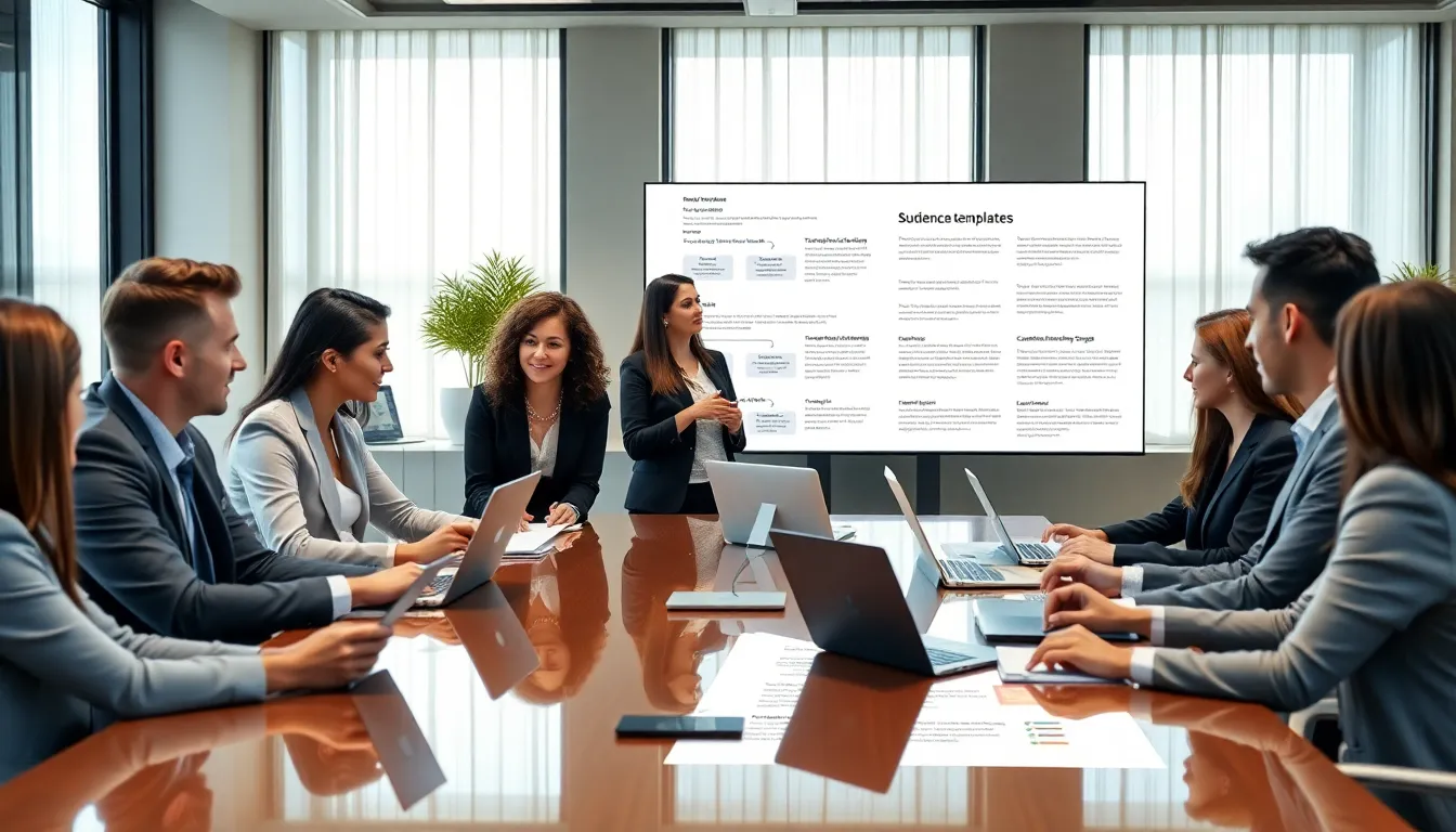diverse team discussing email communication in a modern office.