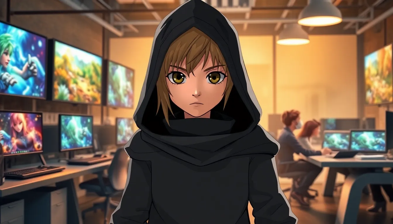 Vivi from Final Fantasy IX in a modern gaming studio.