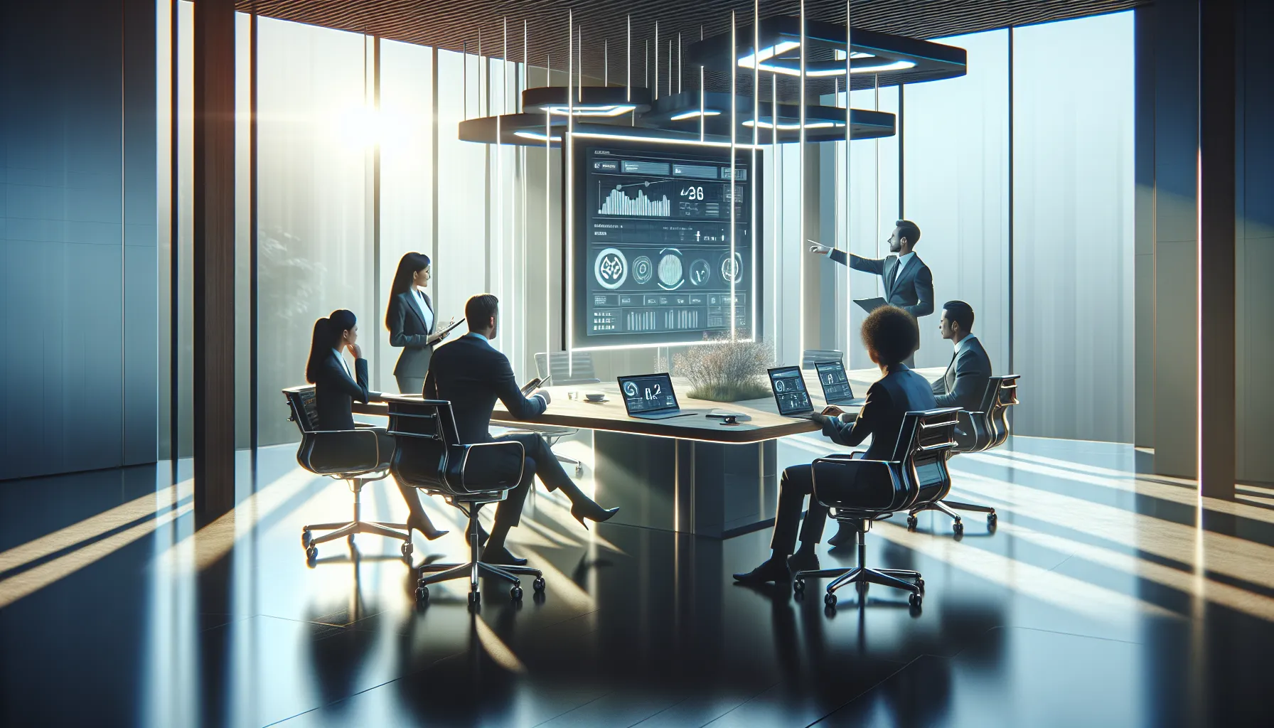 diverse team discussing caller ID practices in a modern office.