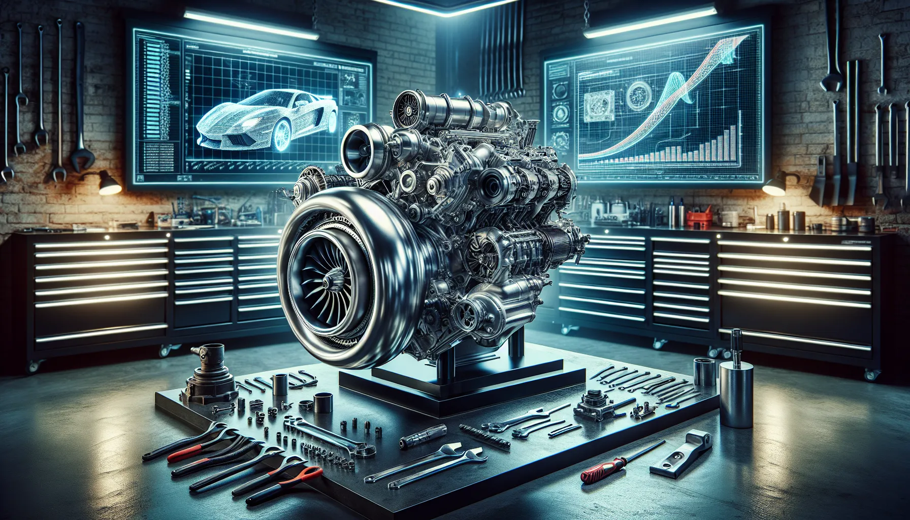A car engine highlighting both turbocharger and supercharger mechanisms.