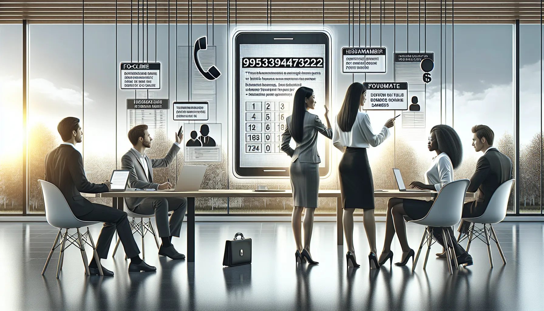 diverse team discussing phone safety in a modern office.