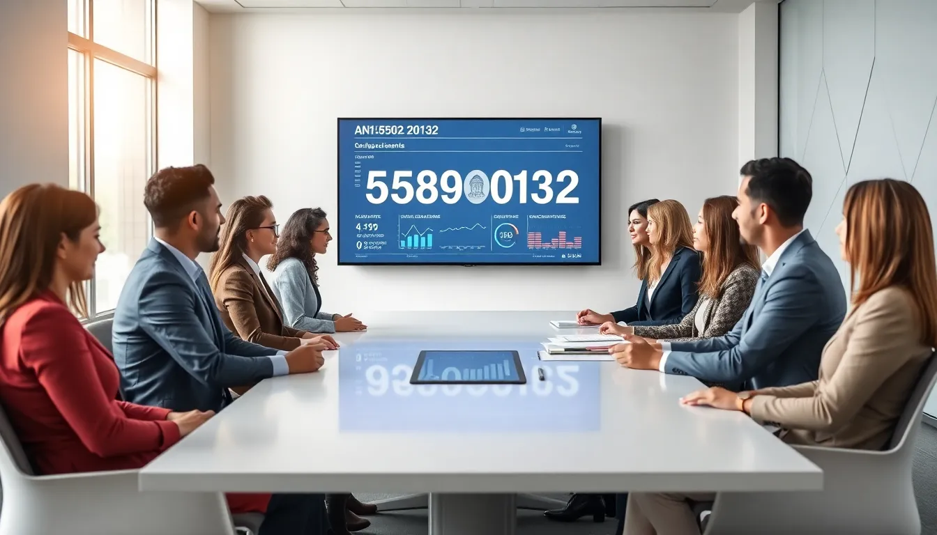 professionals discussing analytical data in a modern office.