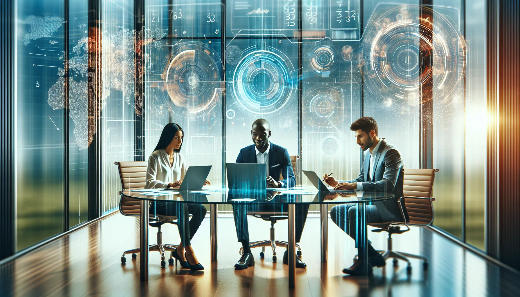 diverse team collaborating on digital identifiers in a modern office.