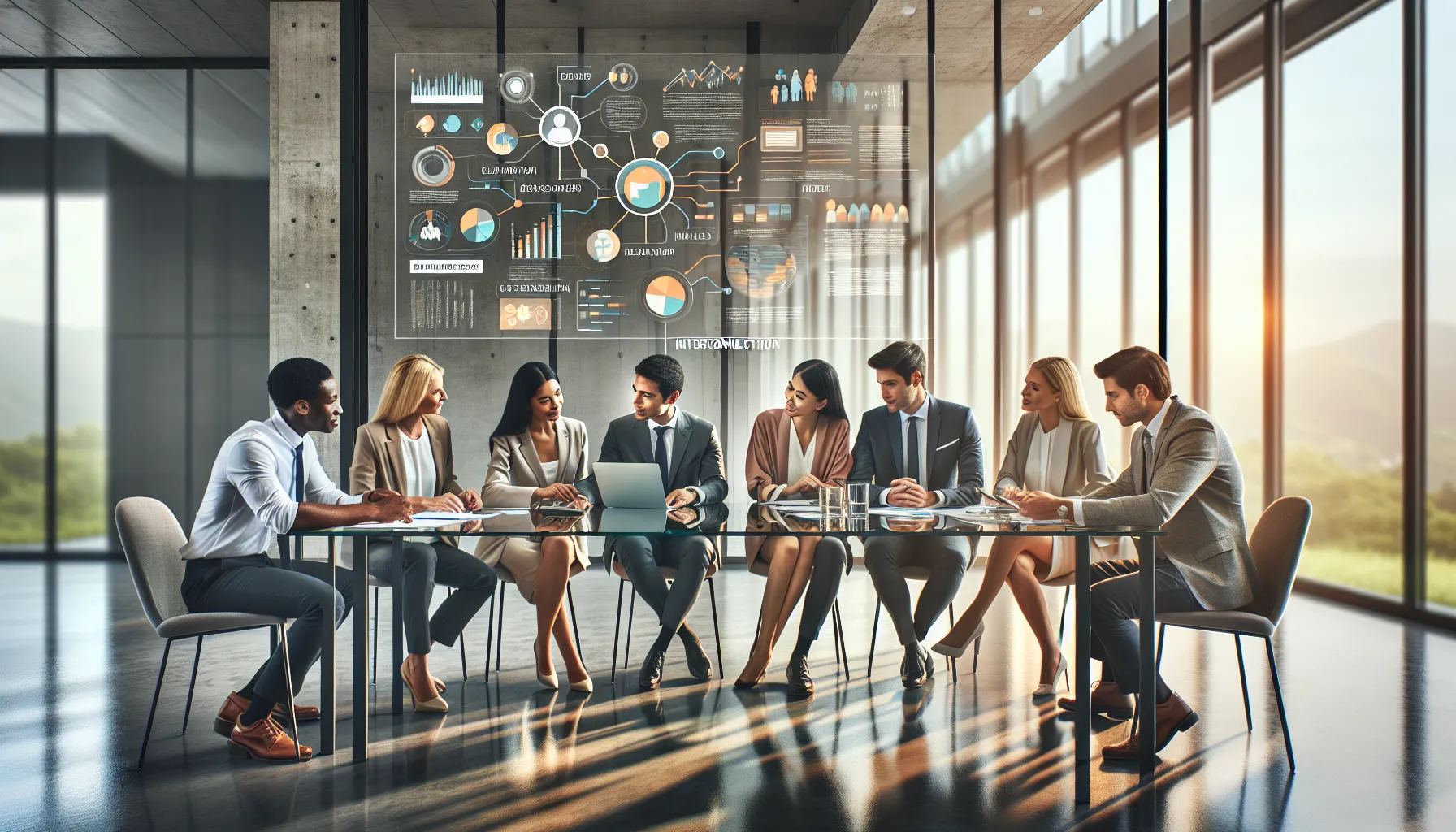 diverse team discussing solutions in a modern office setting.