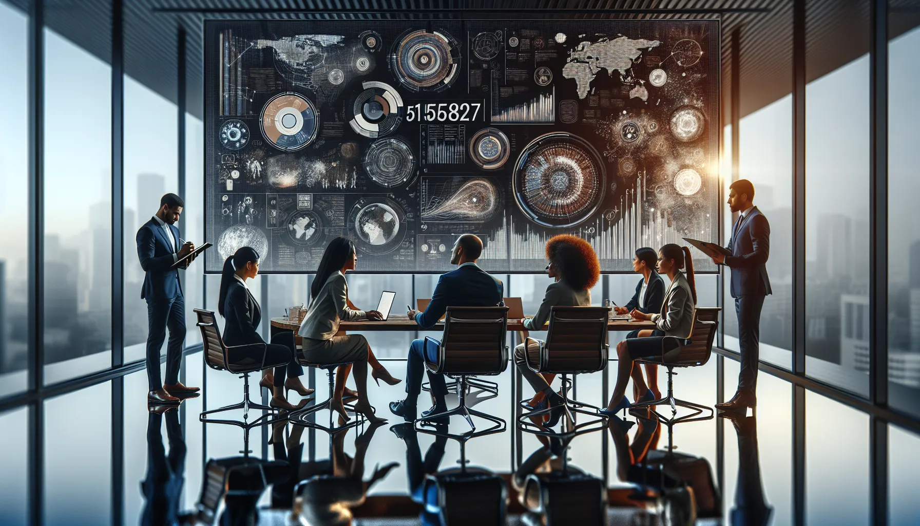 diverse team discussing the historical context of a number in a modern office.