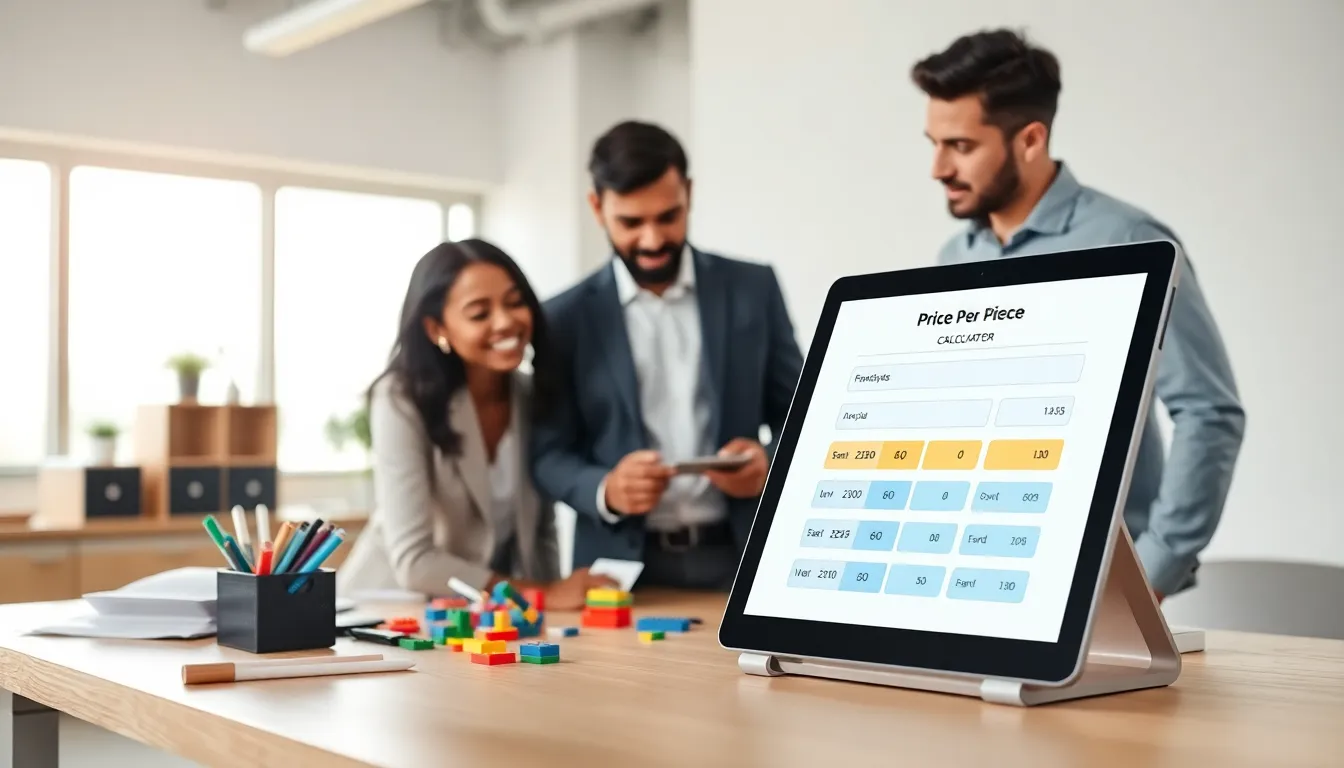 colleagues discussing Lego pricing in a modern office.