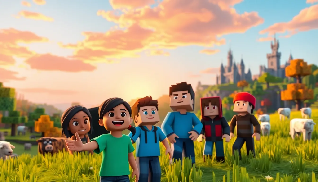 Minecraft players enjoying the latest update in a colorful landscape.
