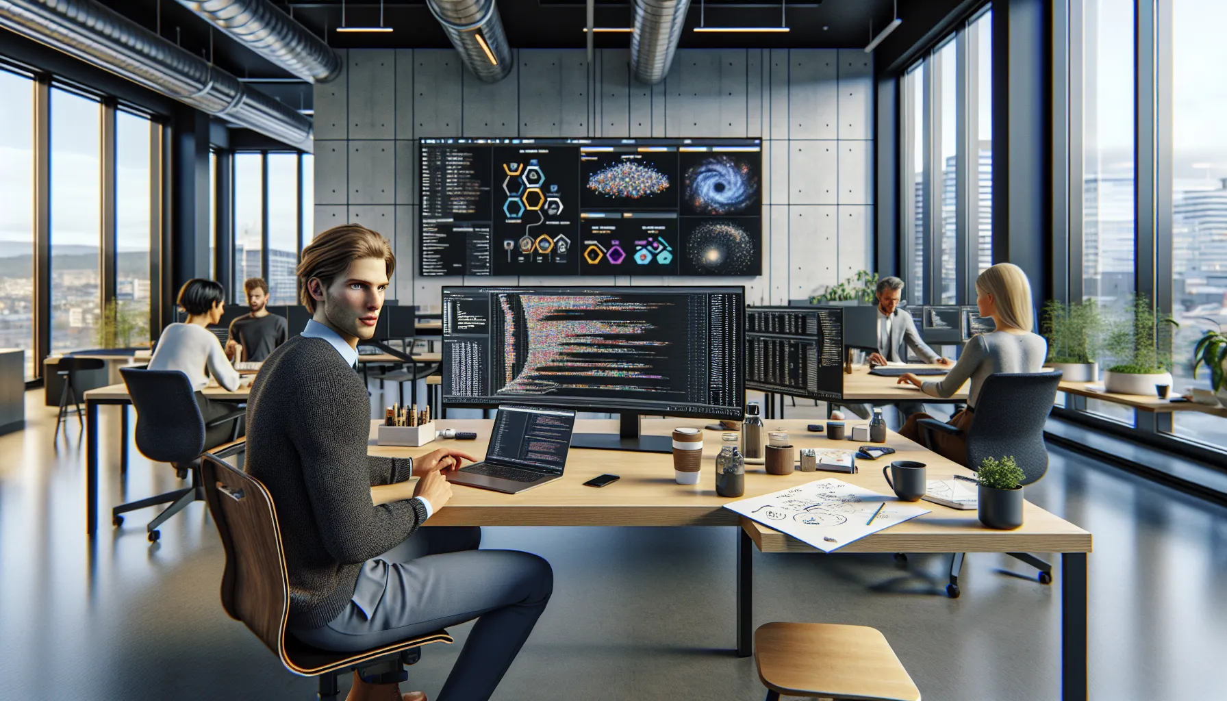 Young professional in an oslo tech office working on ai and data science.