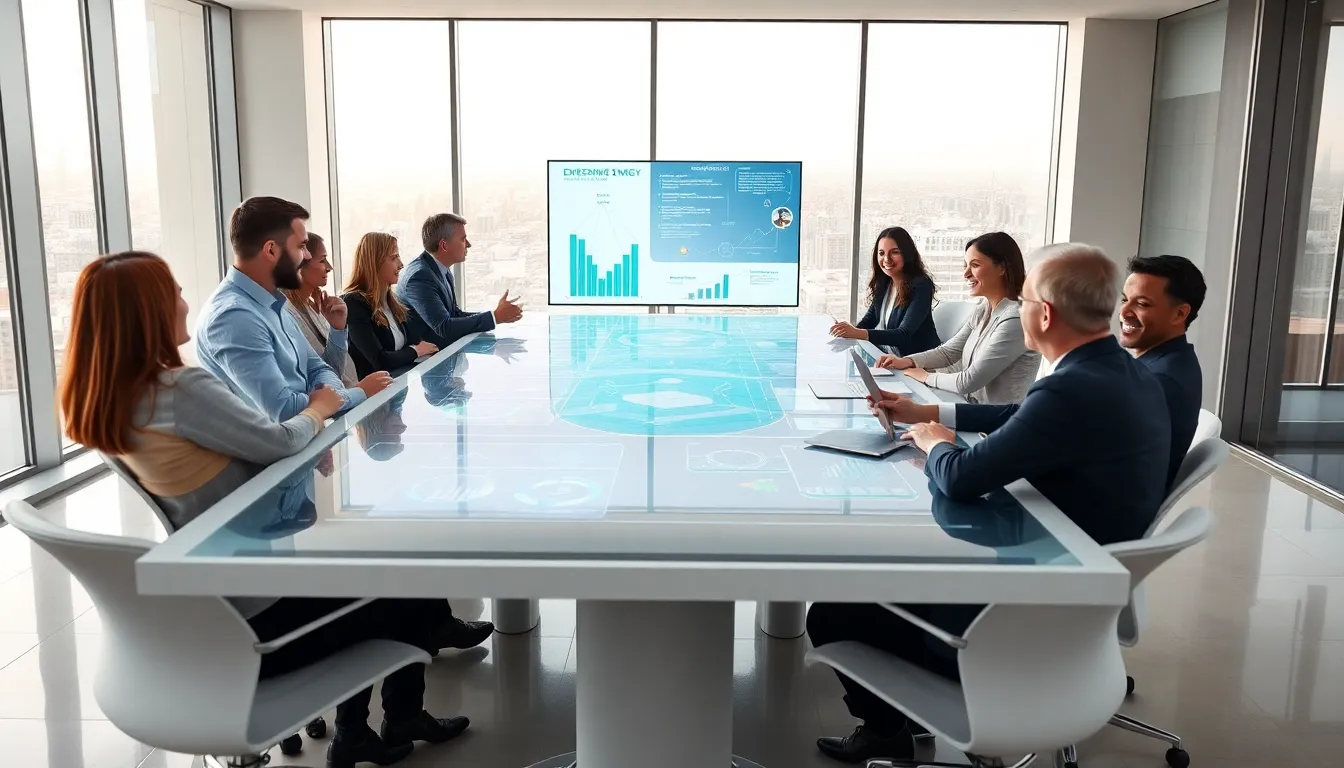 diverse team discussing emerging energy technologies in a modern office.