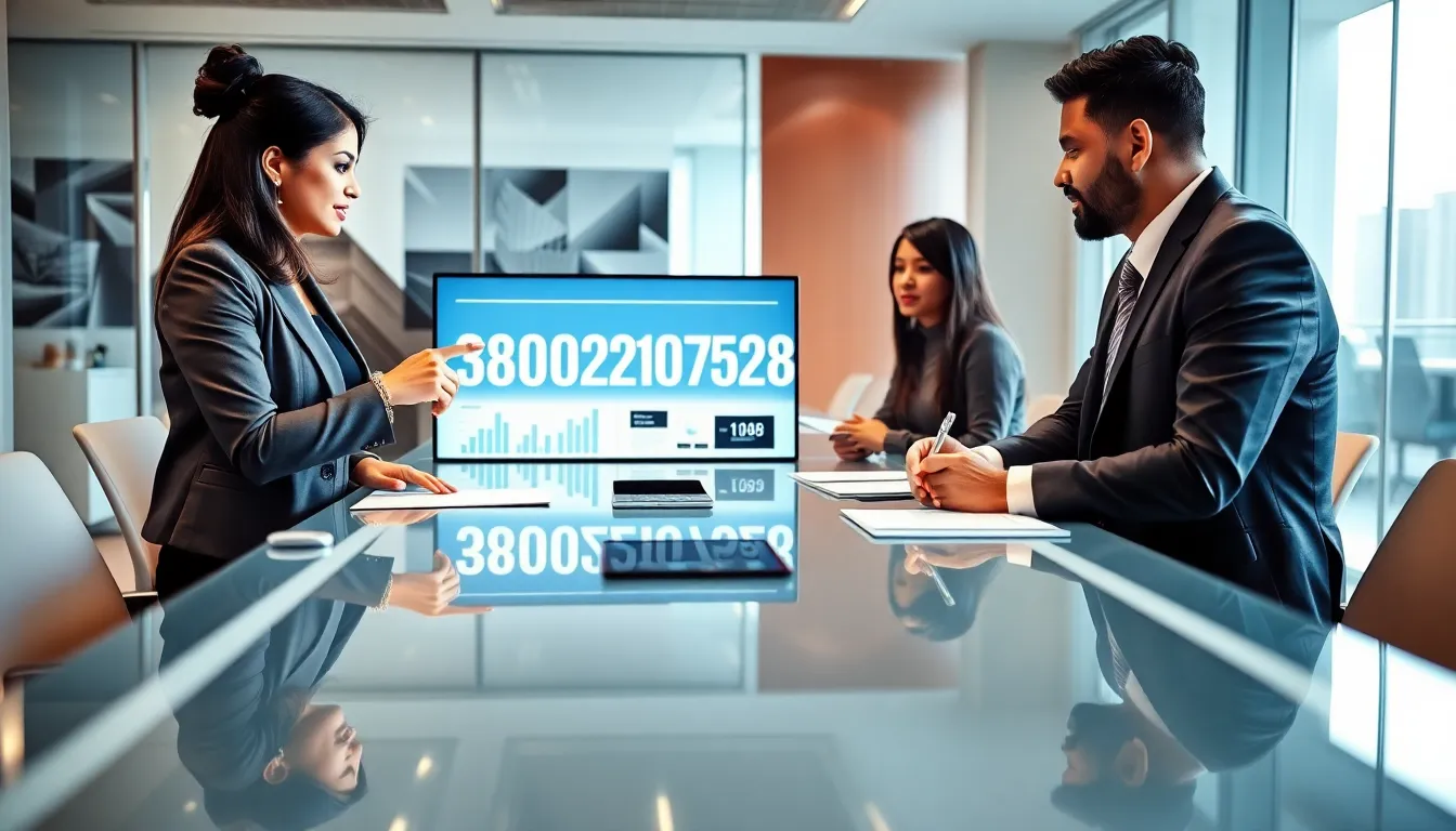 diverse team discussing the significance of the number 3802107528 in an office.