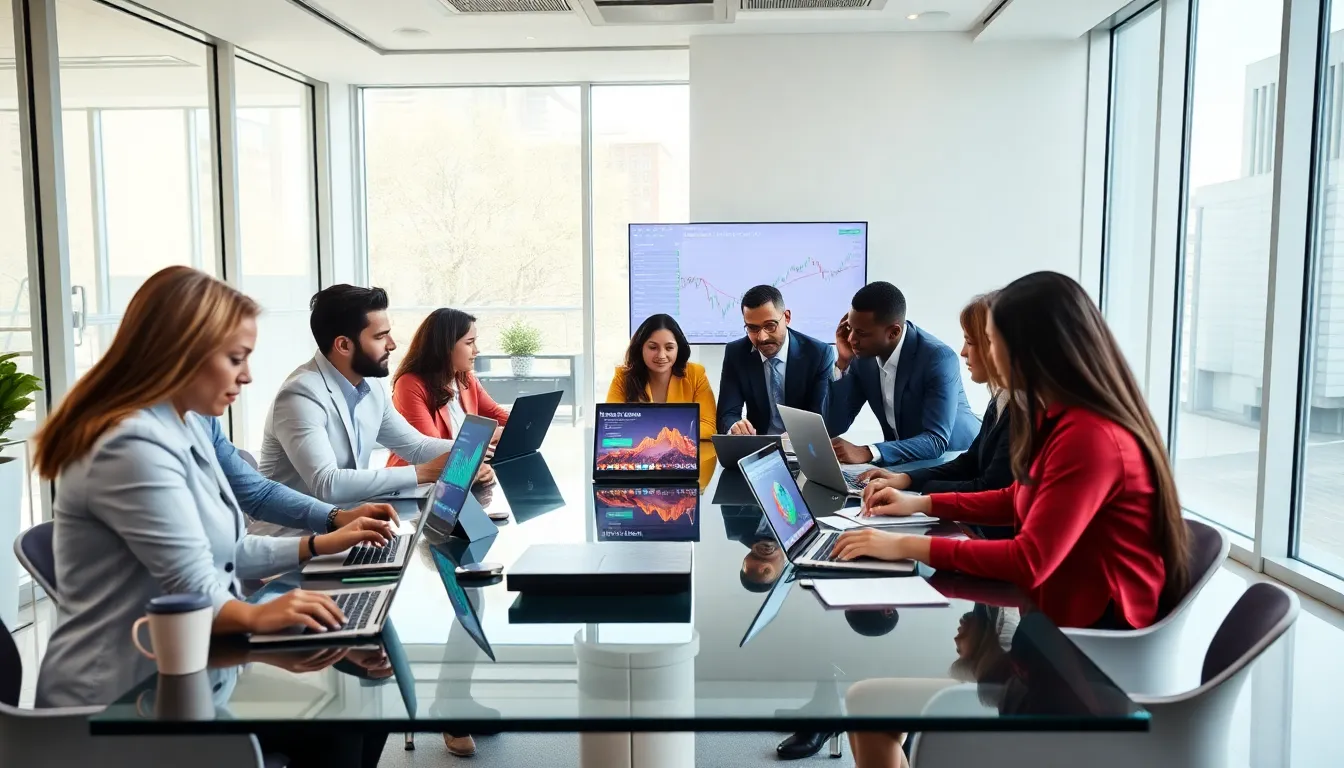 diverse professionals collaborating in a modern office on financial strategies.