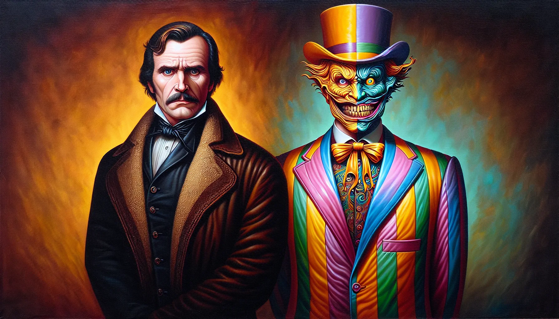 A juxtaposition of Shylock and the Joker, representing villain and supervillain archetypes.